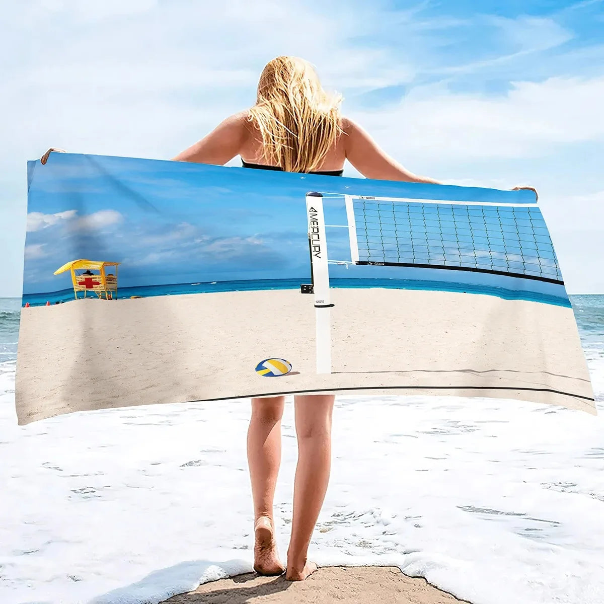Serviette de Plage Volleyball Microfibre - Séchage Rapide Anti-Sable Absorbante