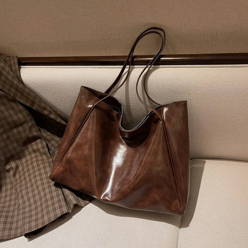 Sac Tote Femme Style Coréen Grande Capacité - Cuir Souple Épaule Rétro 2025