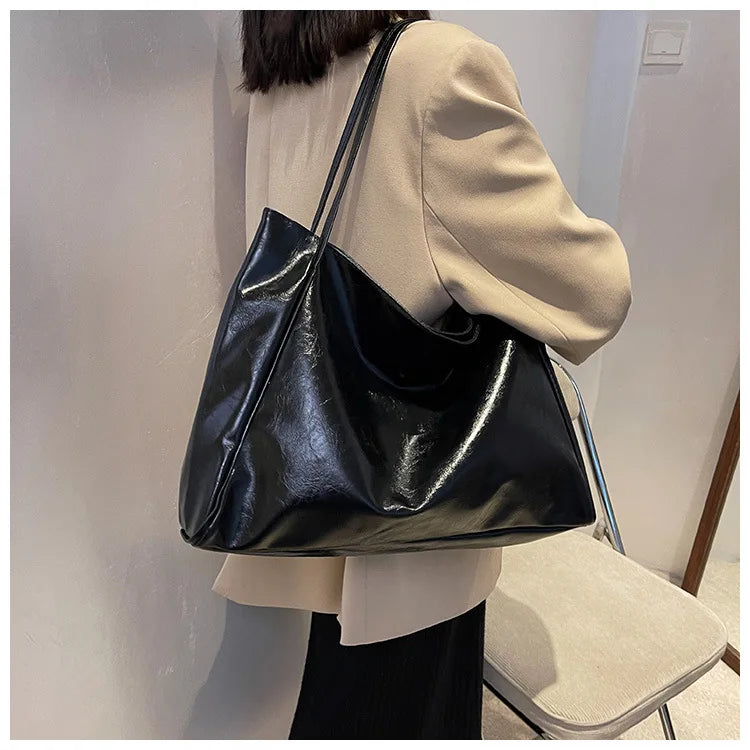 Sac Tote Femme Style Coréen Grande Capacité - Cuir Souple Épaule Rétro 2025
