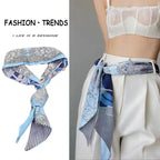 Foulard Soie Femme Imprimé Bleu — Satin Élégant Multifonction