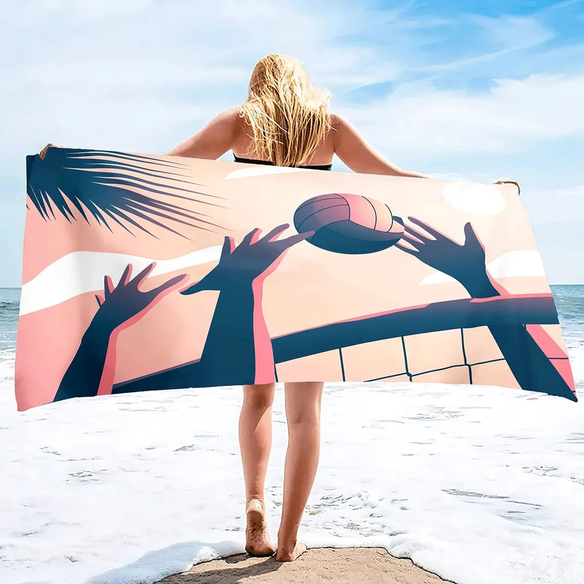 Serviette de Plage Volleyball Microfibre - Séchage Rapide Anti-Sable Absorbante