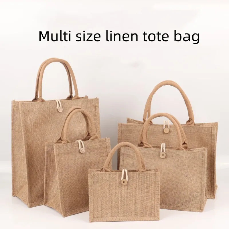 Bolso tote de lino y yute para mujer - Bolso de playa ecológico - Bolso de hombro para ir de compras - Varios tamaños