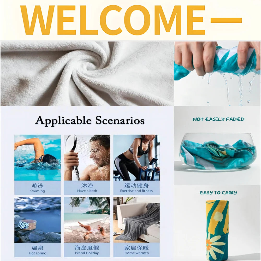 Grande Serviette de Plage Microfibre Séchage Rapide - Piscine Voyage Yoga Natation