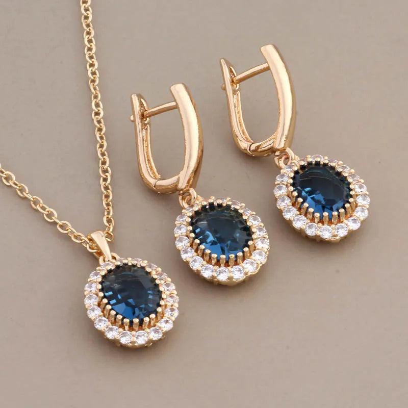 Juego de joyas para mujer de circonita dorada — Collar de 45 cm + Pendientes vintage para boda