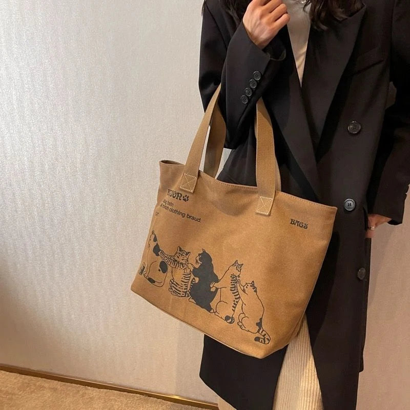 Sac Tote Canvas Femme Fashion - Grande Capacité Fermeture Zip Travail