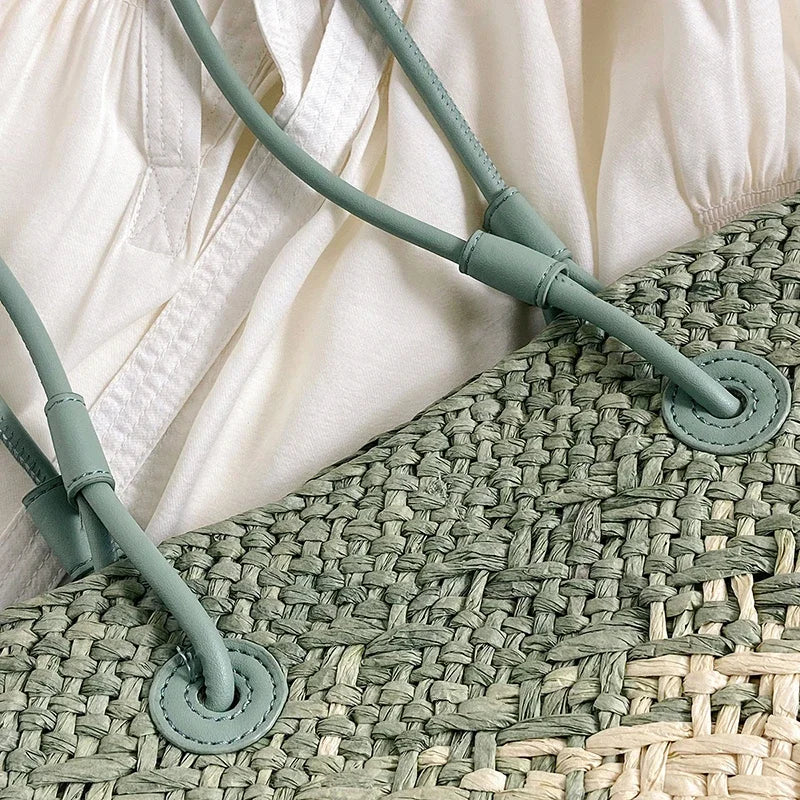 Sac de Plage Paille Tressé Main - Grande Capacité Dégradé Voyage Femme