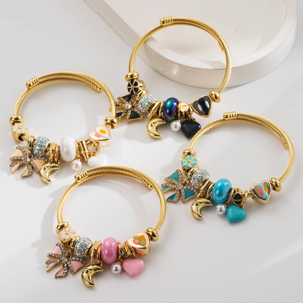 Bracelet DIY Lune & Nœud - Acier Inoxydable Ajustable