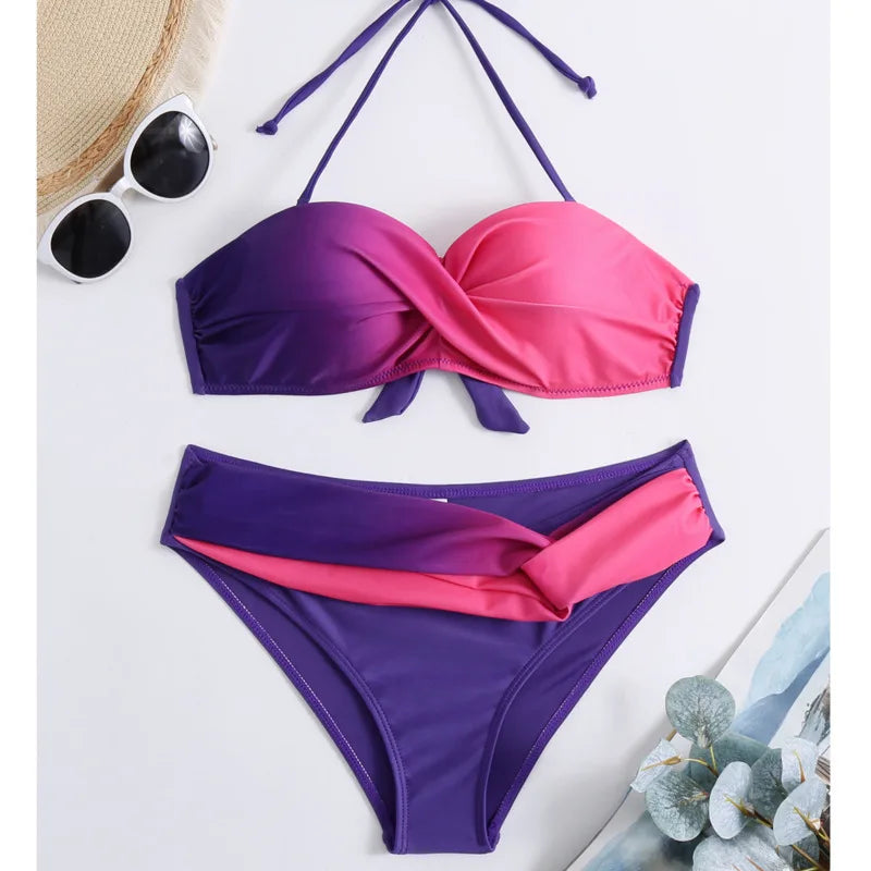 Bikini Femme Été Sexy Push-Up Dégradé - Maillot de Bain Brésilien Deux Pièces Plage