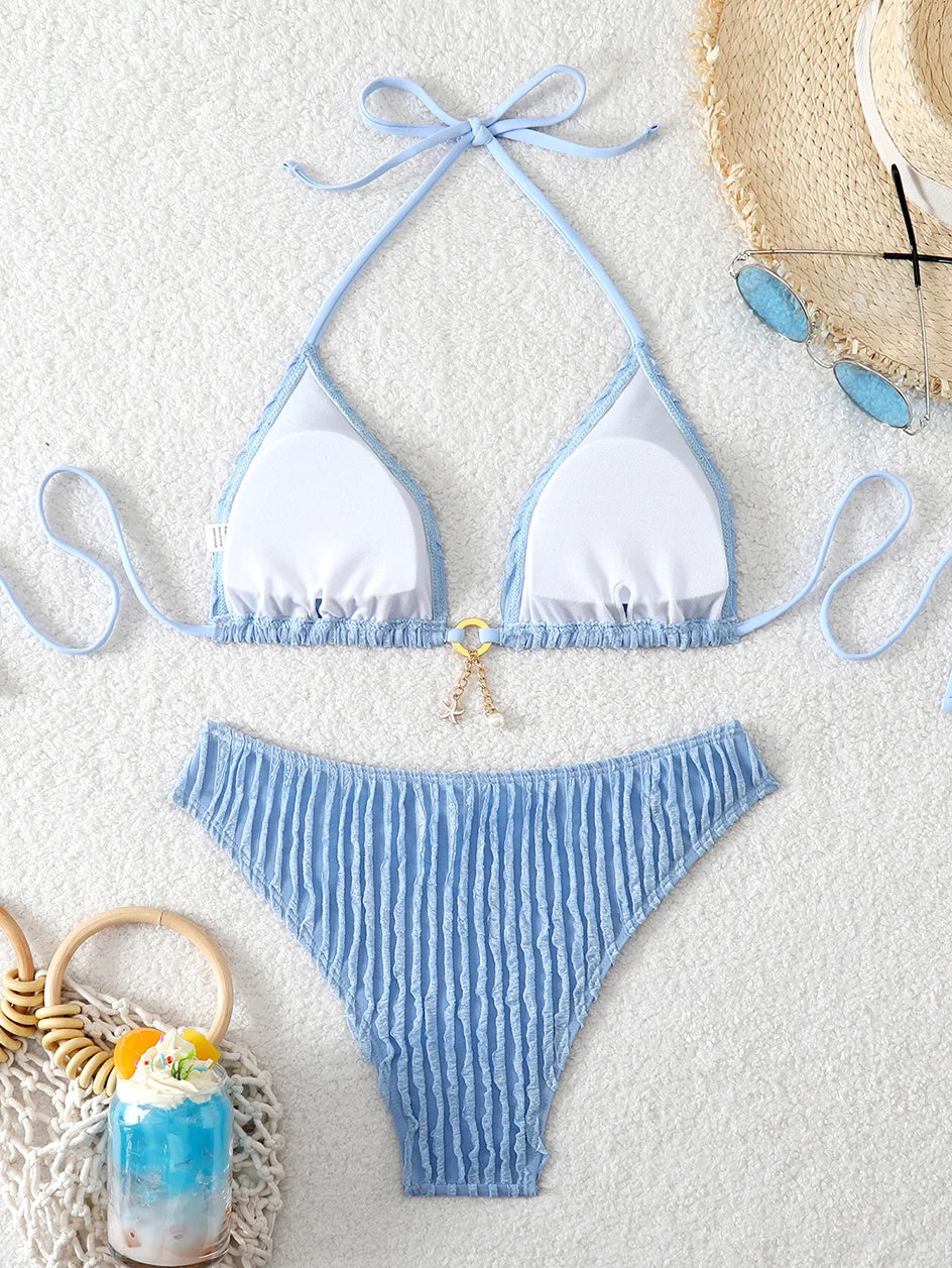 Bikini Femme 2026 Sexy à Volants - Maillot de Bain Deux Pièces Taille Basse Été Plage