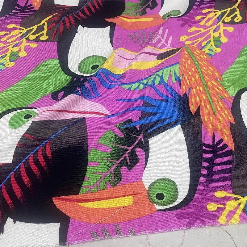 Tissu Coton Été Imprimé Floral Oiseau - Matériau Robe Plage Resort Femme 145cm