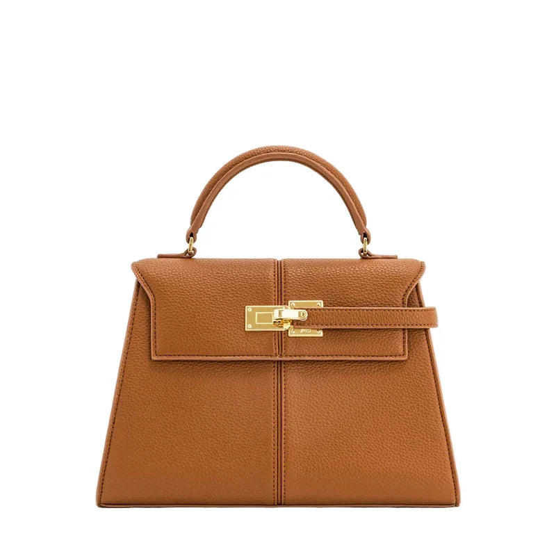 Women's Genuine Leather Brown Handbag — Crossbody Shoulder Bag 28x18x10 cm