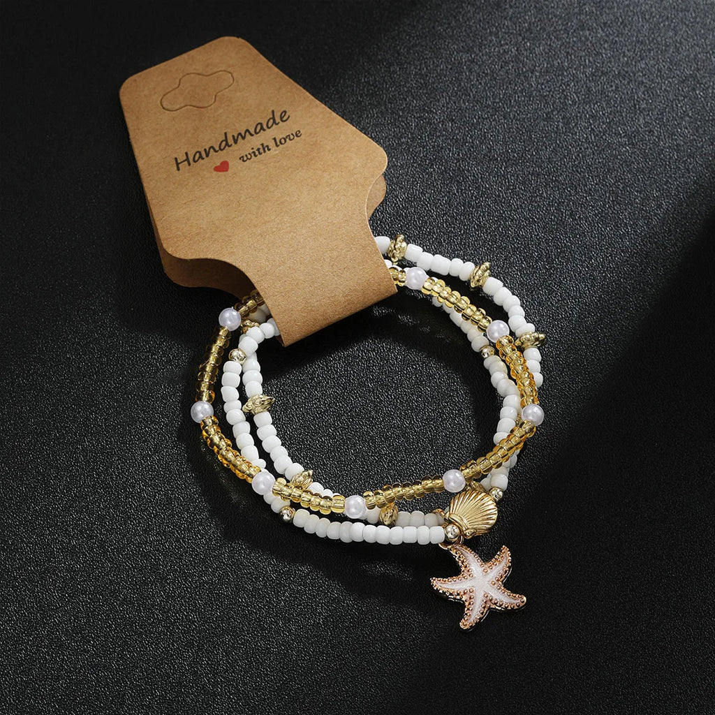 Set 3 Bracelets de Cheville Bohème Coquillages - Bijoux de Pied