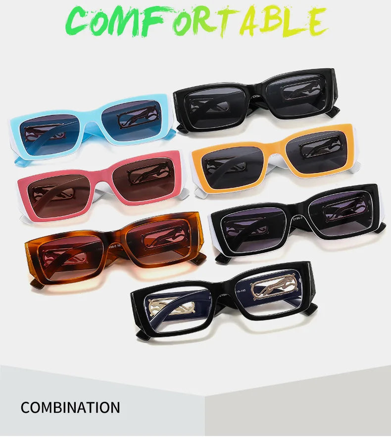 Lunettes de Soleil Rectangulaires Petites Unisexe — Vintage UV400 Travel