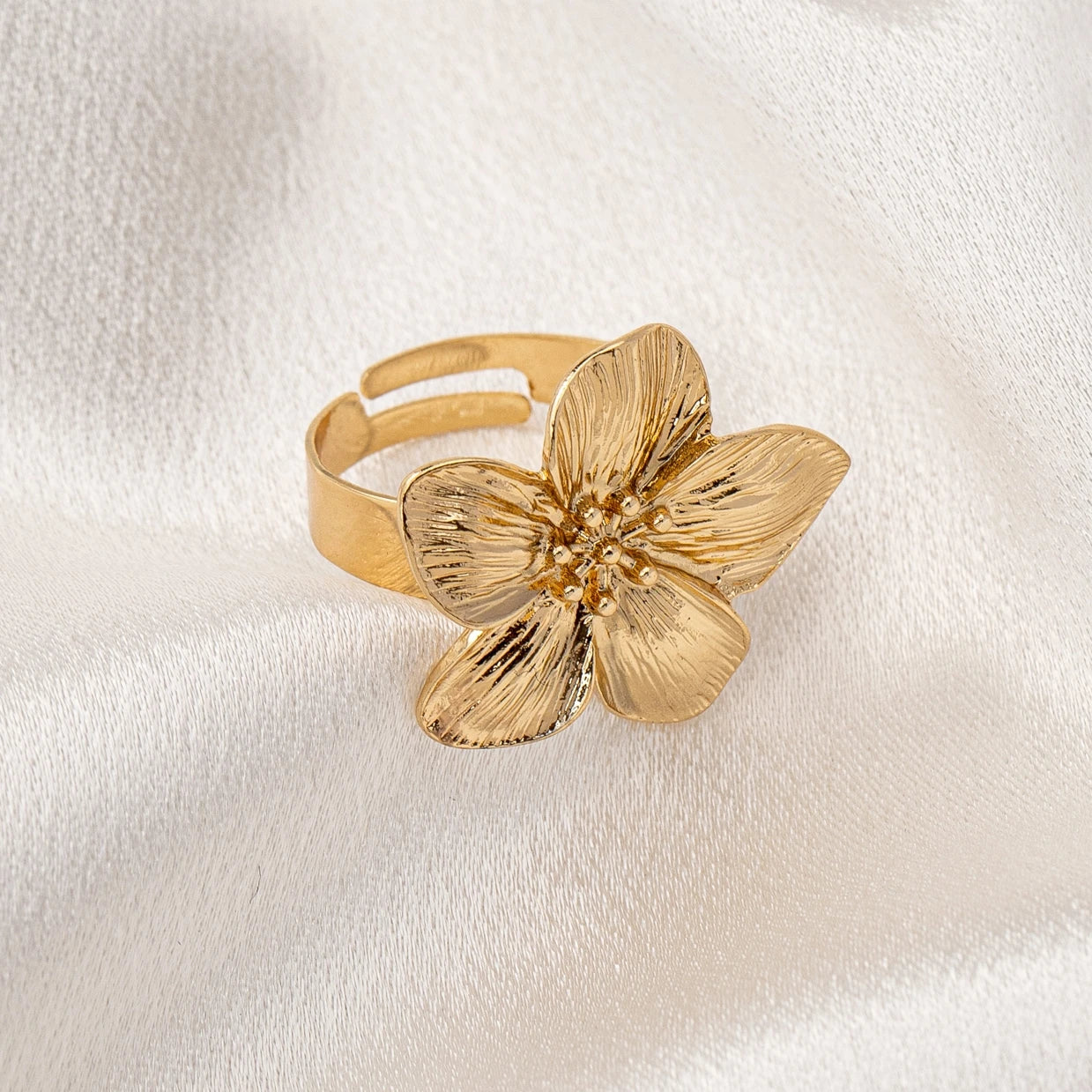 Bague Fleur Métal Ajustable - Design Ouvert Élégant Quotidien