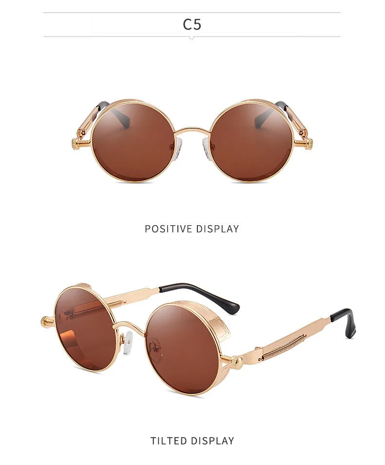 Lunettes de Soleil Steampunk Rétro Gothique - Design Rond Vintage Unisexe