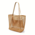 Sac de Plage Tote Polyester Tissé Femme - Grande Capacité Ouverture Large Voyage