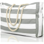 Sac de Plage Tote Rayé Imperméable - Anti-Sable Pliable Grande Capacité
