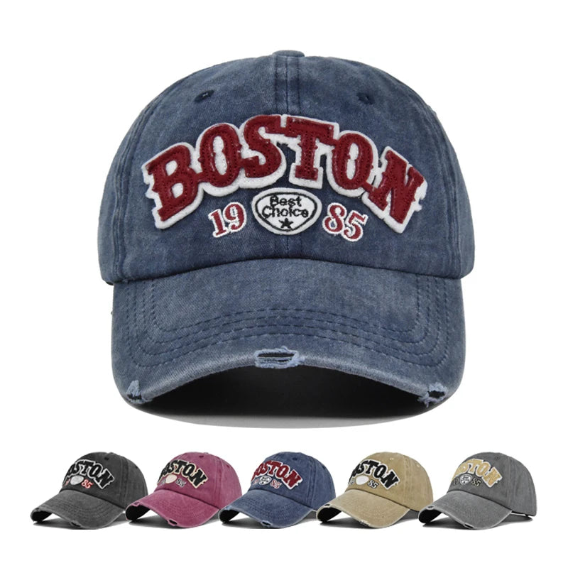 Casquette Baseball BOSTON Rétro Brodée - Chapeau Soleil Hip Hop Printemps Automne Ajustable