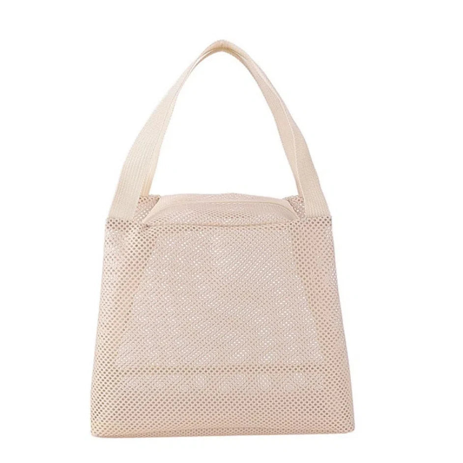 Sac de Plage Mesh Filet Réutilisable - Grande Capacité Trousse Maquillage Zip