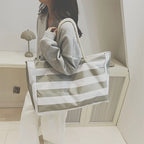 Sac de Plage Tote Rayé Imperméable - Anti-Sable Pliable Grande Capacité