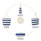 Striped Canvas Tote Beach Bag - Large Capacity Shoulder Shopping Bag for Women