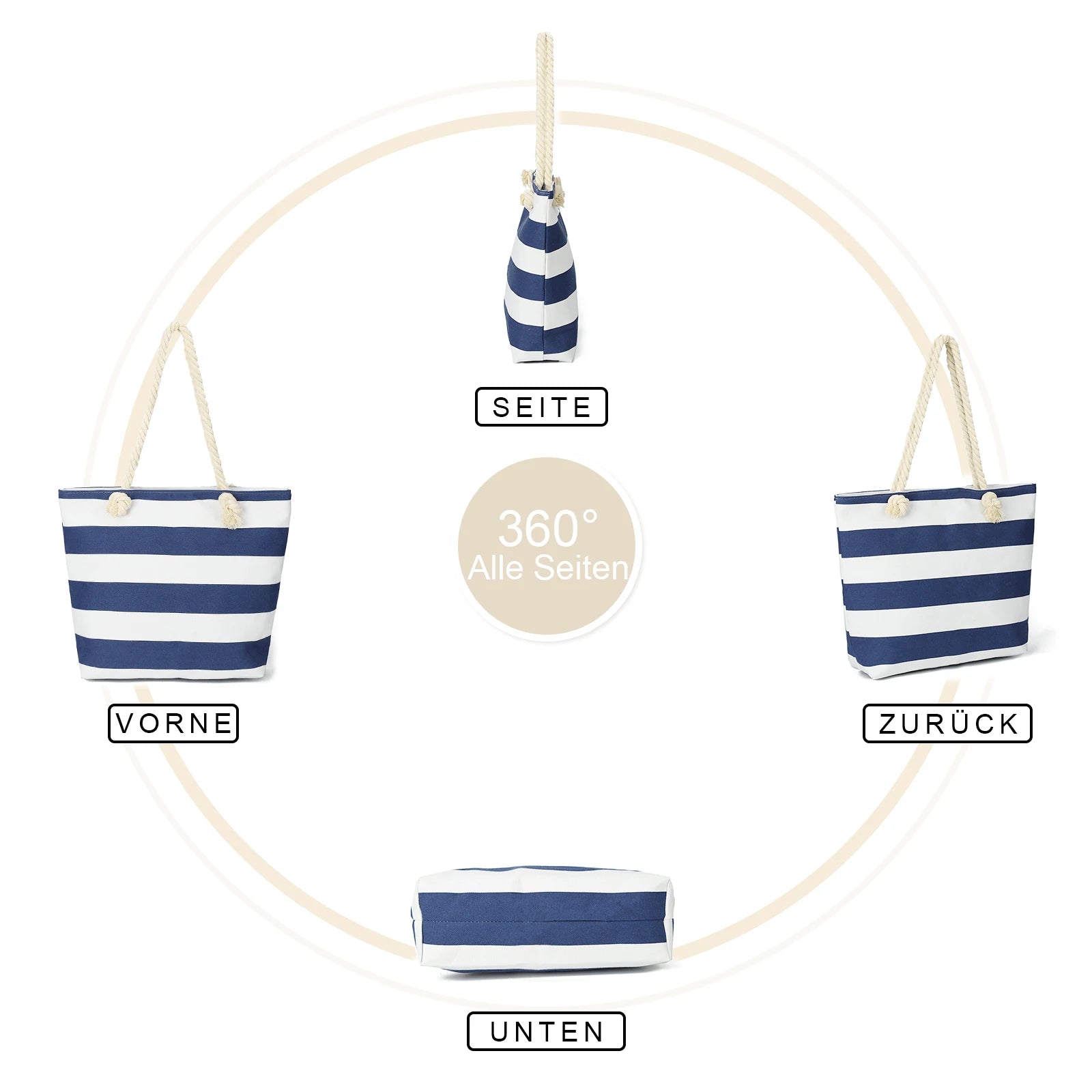 Sac de Plage Tote Canvas Rayé - Grande Capacité Épaule Shopping Femme