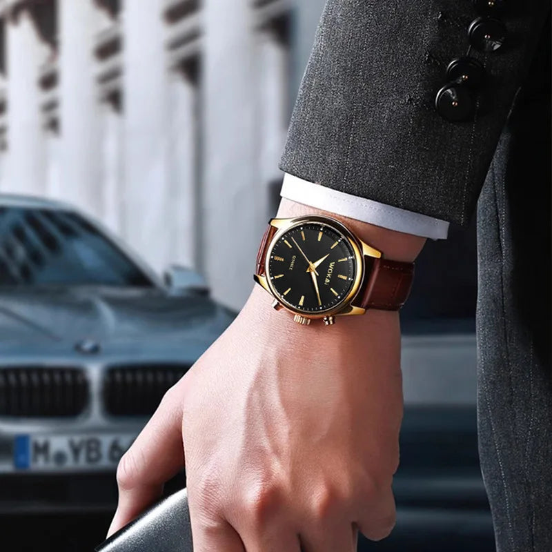 Montre Homme Quartz Cuir Chronographe — Fashion Sport Élégant