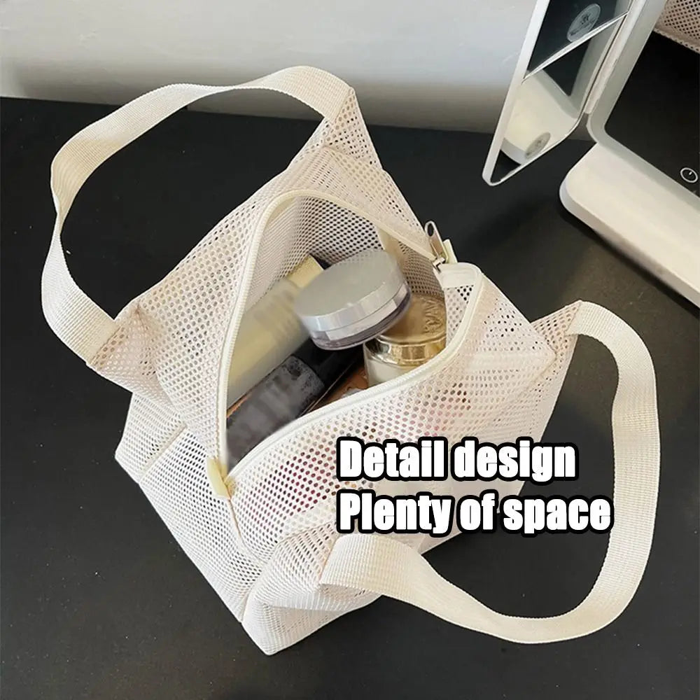 Sac de Plage Mesh Filet Réutilisable - Grande Capacité Trousse Maquillage Zip