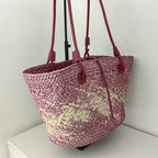 Hand-woven straw beach bag - Large capacity gradient travel bag for women