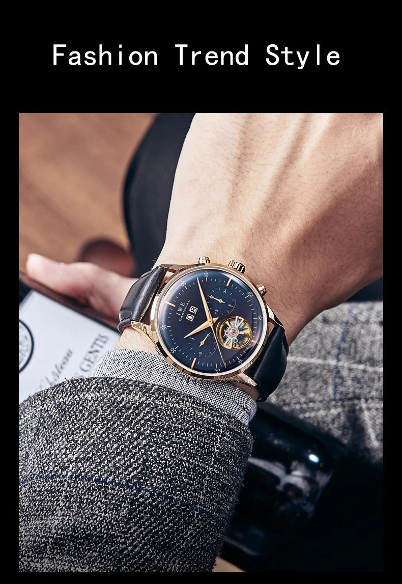 Montre Homme Automatique Cuir & Verre Saphir — Mécanique Luxury 3ATM