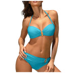 Bikini Femme Sexy Dos Nu Couleur Unie - Maillot de Bain Deux Pièces Col Halter Taille Basse Plage