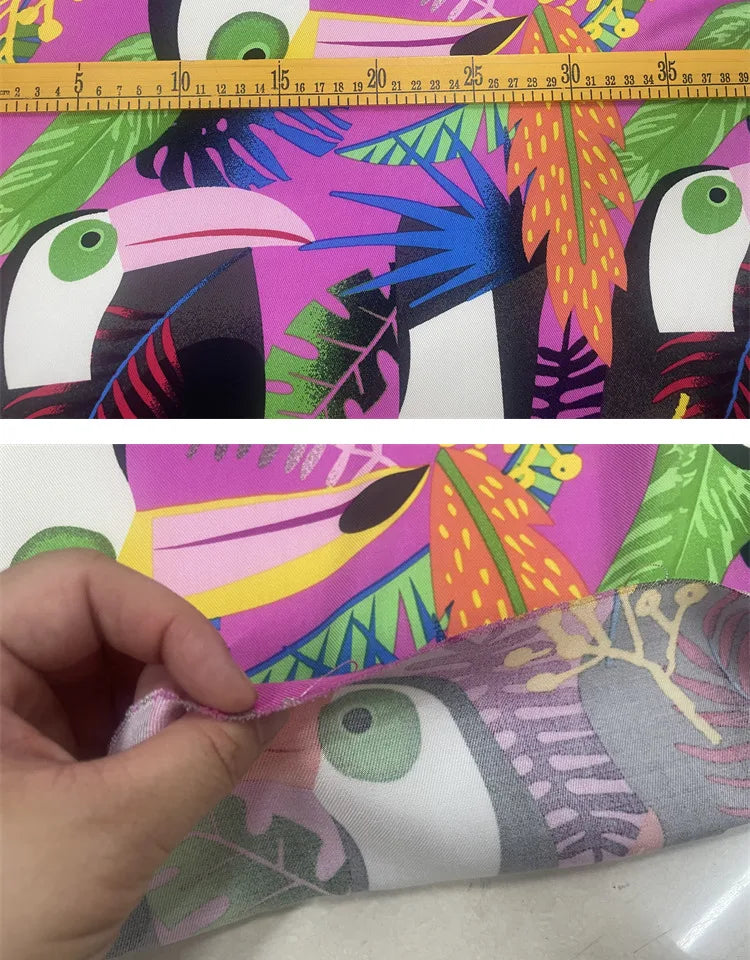 Tissu Coton Été Imprimé Floral Oiseau - Matériau Robe Plage Resort Femme 145cm