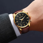 Montre Homme Quartz Cuir Chronographe — Fashion Sport Élégant