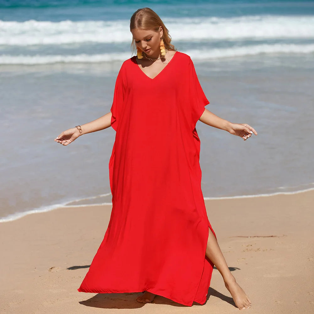 Robe de Plage Longue Cover Up - Paréo Kaftan Maxi Oversize Été