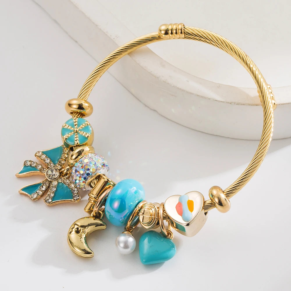 Bracelet DIY Lune & Nœud - Acier Inoxydable Ajustable