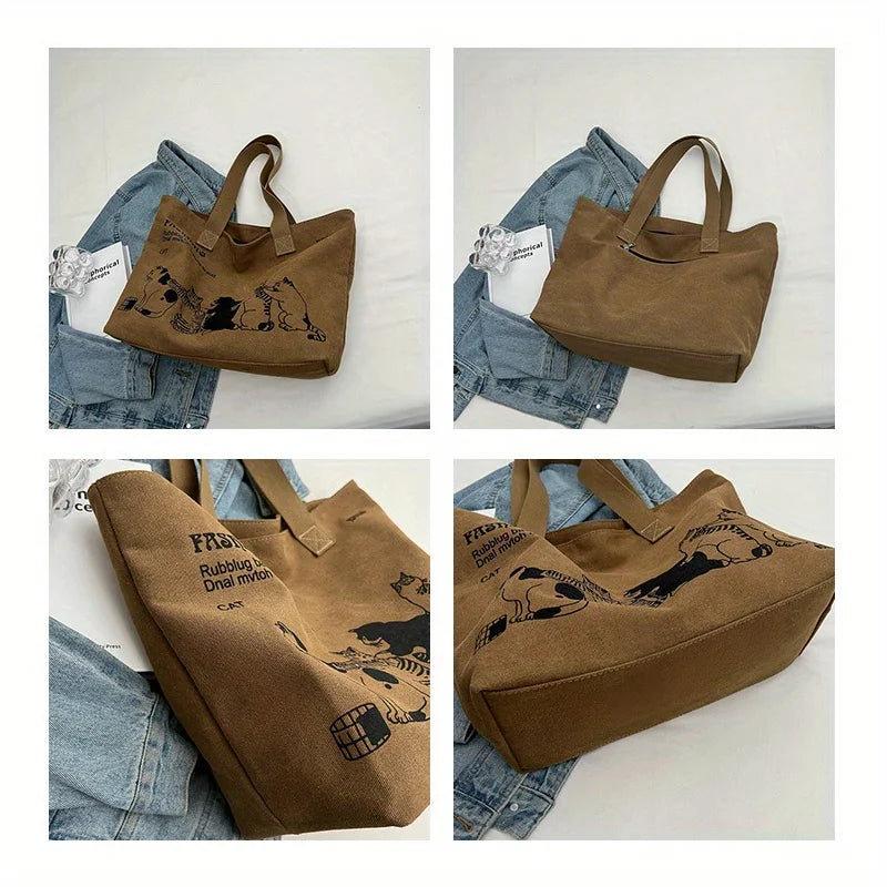 Sac Tote Canvas Femme Fashion - Grande Capacité Fermeture Zip Travail