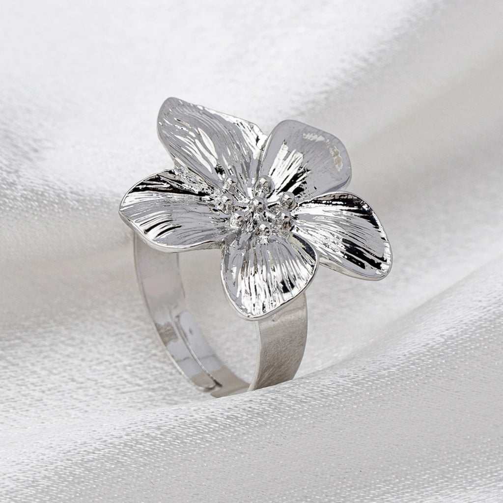 Bague Fleur Métal Ajustable - Design Ouvert Élégant Quotidien