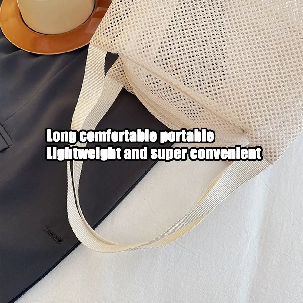 Sac de Plage Mesh Filet Réutilisable - Grande Capacité Trousse Maquillage Zip