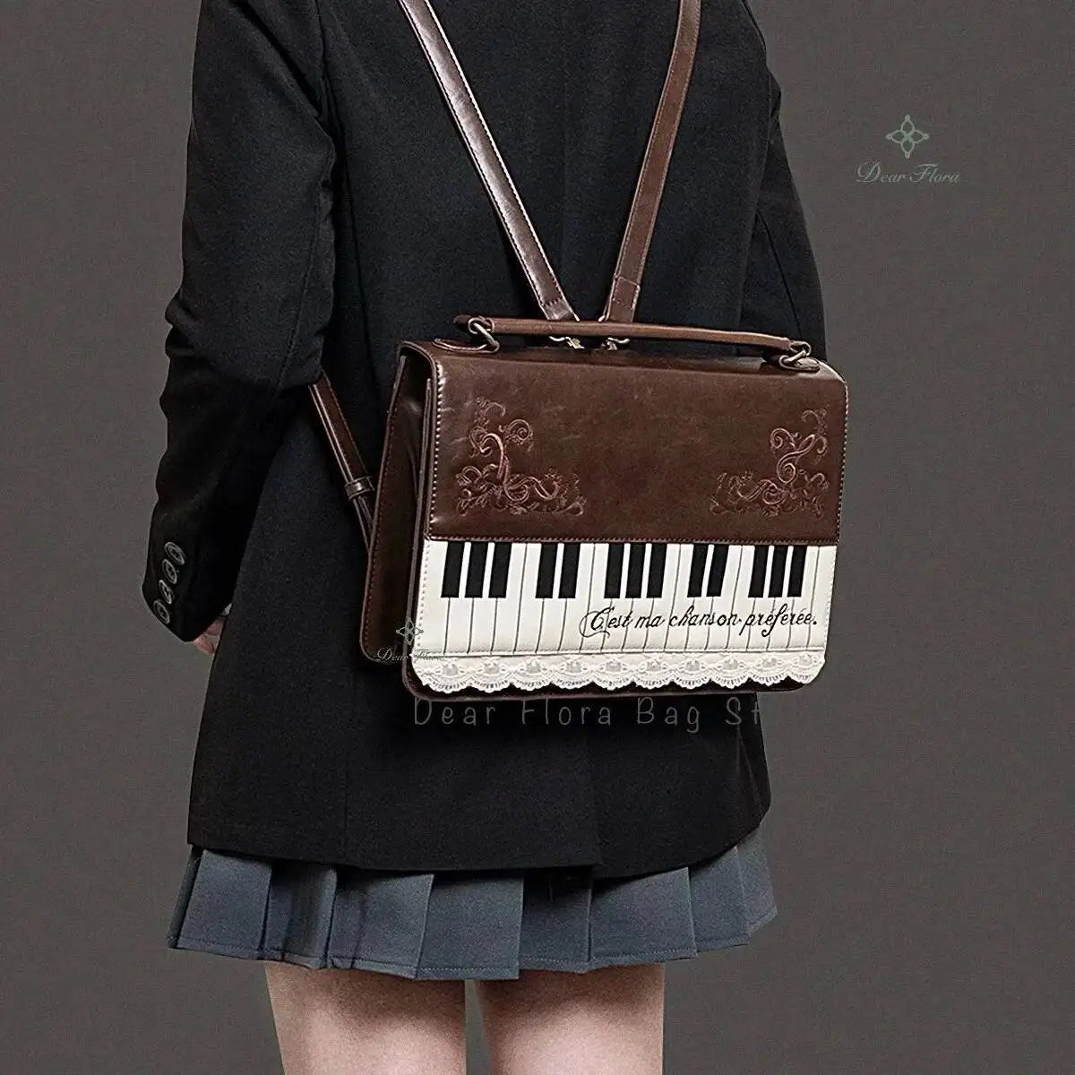 Sac Bandoulière Vintage Piano – Style Esthétique & Panneau Transparent