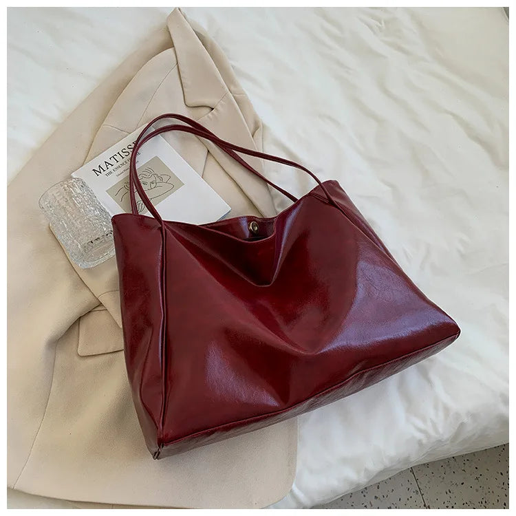 Sac Tote Femme Style Coréen Grande Capacité - Cuir Souple Épaule Rétro 2025