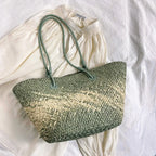 Hand-woven straw beach bag - Large capacity gradient travel bag for women