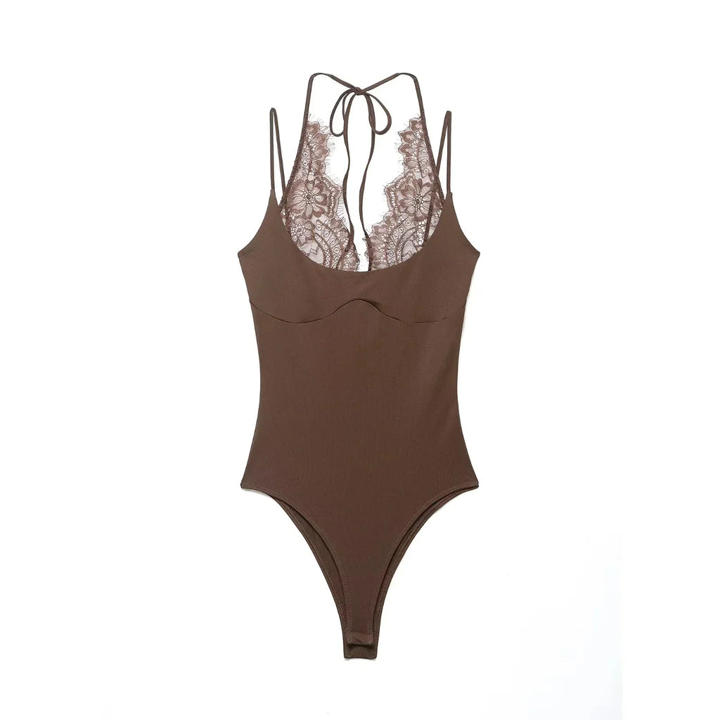 Body Halter de Encaje Floral para Mujer con Espalda Descubierta – Corte Estructurado y Elegante | XS S M L