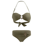 Bikini Femme Sexy Dos Nu Couleur Unie - Maillot de Bain Deux Pièces Col Halter Taille Basse Plage