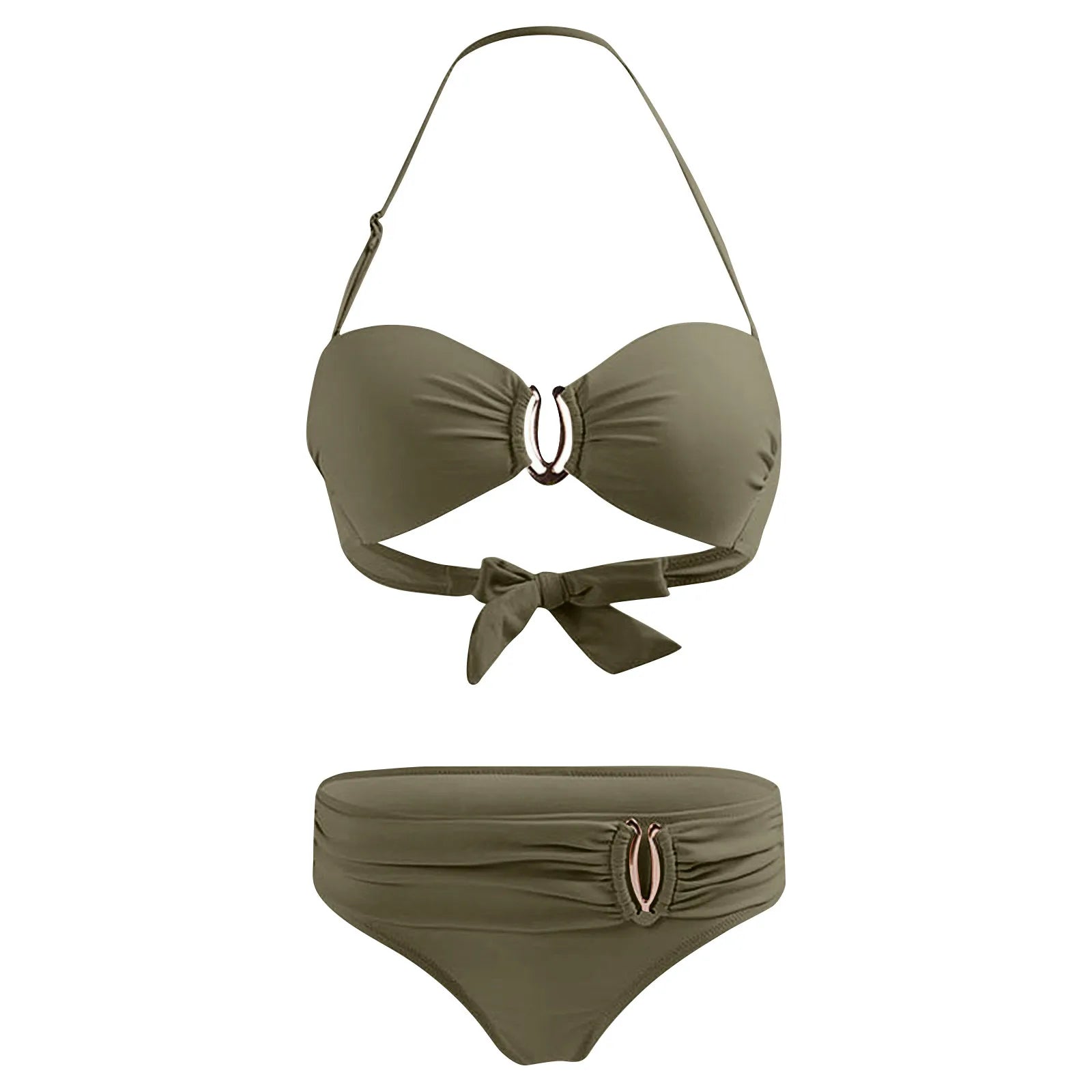 Bikini Femme Sexy Dos Nu Couleur Unie - Maillot de Bain Deux Pièces Col Halter Taille Basse Plage