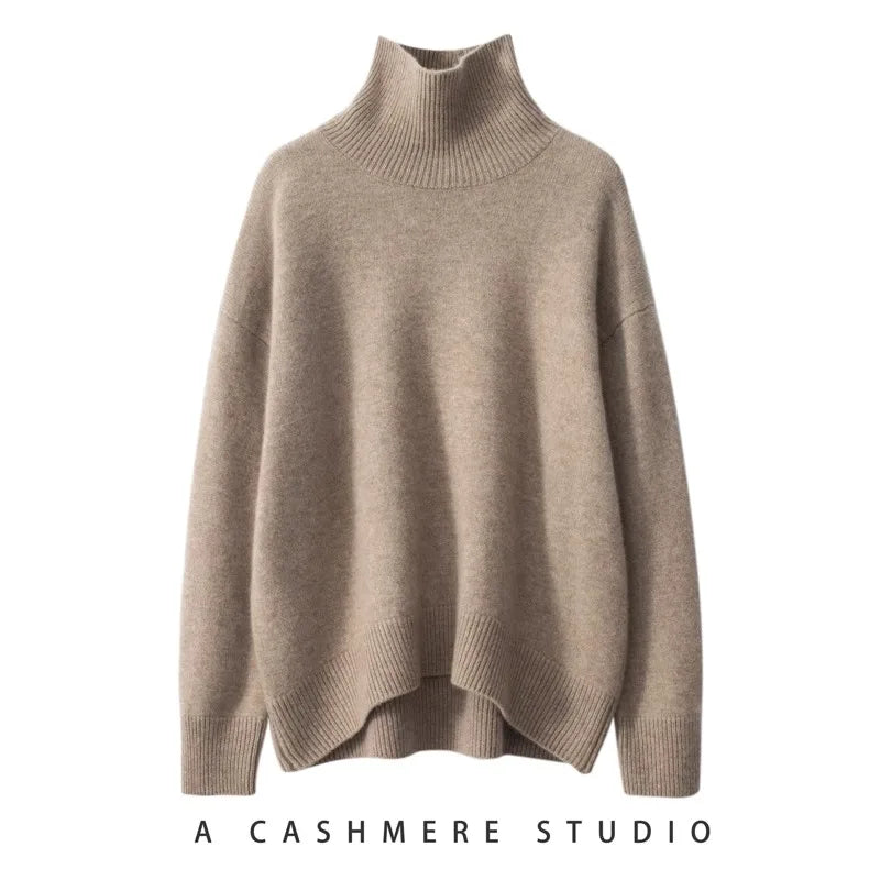 Jersey de cuello alto de cachemira gruesa para mujer — Holgado, Cálido, Tallas grandes S-XXXL