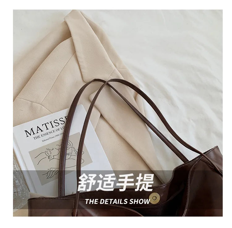 Sac Tote Femme Style Coréen Grande Capacité - Cuir Souple Épaule Rétro 2025