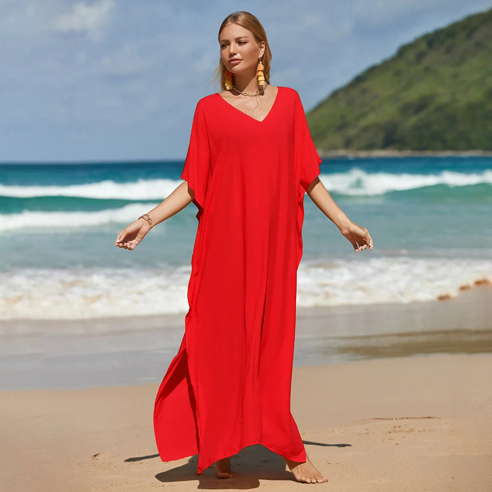 Robe de Plage Longue Cover Up - Paréo Kaftan Maxi Oversize Été