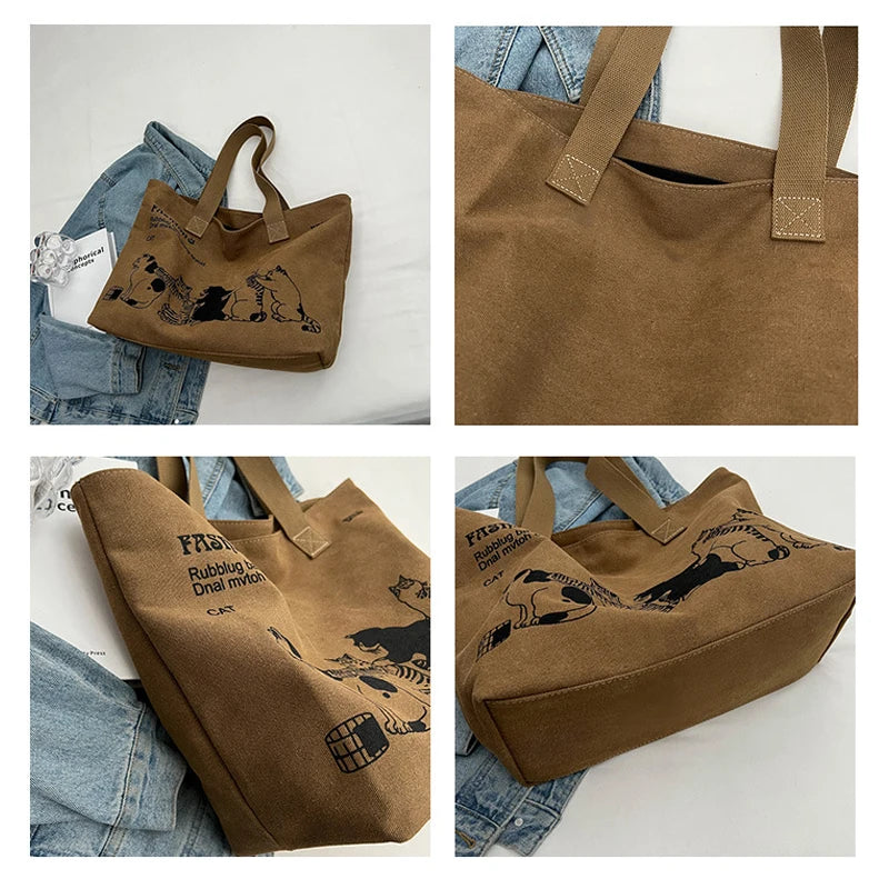 Sac Tote Canvas Femme Fashion - Grande Capacité Fermeture Zip Travail