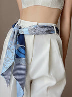 Foulard Soie Femme Imprimé Bleu — Satin Élégant Multifonction