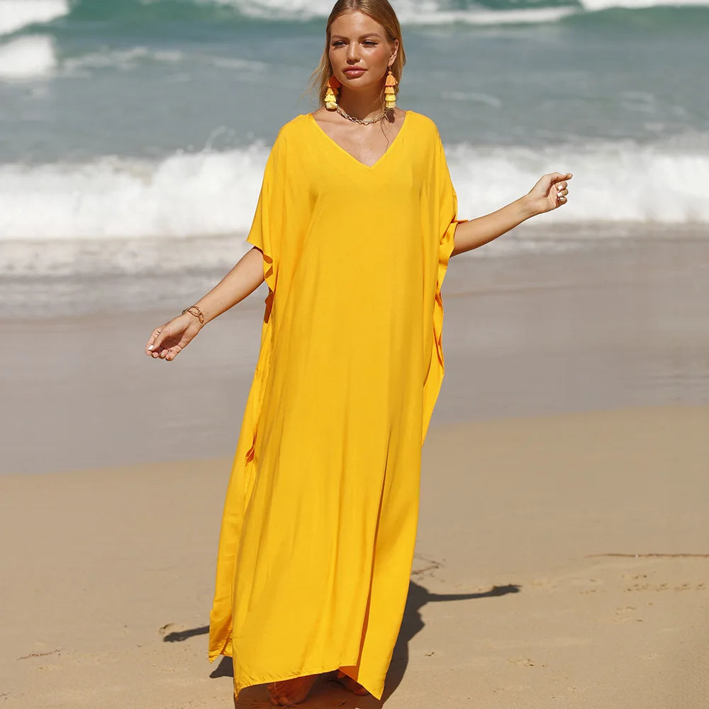 Robe de Plage Longue Cover Up - Paréo Kaftan Maxi Oversize Été